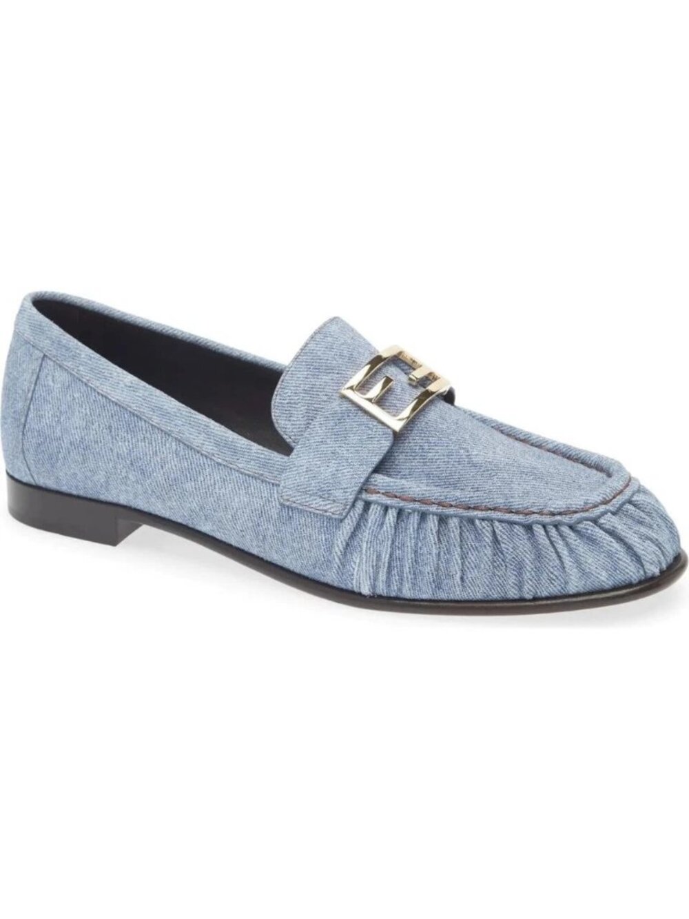 $1050 FENDI Baguette FF Logo Denim Slip On Flat Loafers Moccasin Shoes Size 37